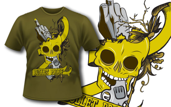 Bullet proof skull T-shirt design 90 1