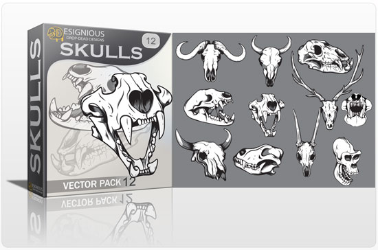 Skulls Vector Pack 12| Animal Skull Clipart| Royalty Free Animal Skull |  Dog Vector Skull
