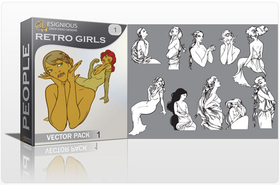 Retro girls vector pack 1 1
