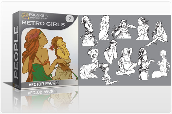 Retro girls vector pack 2 1