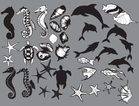 Sea creatures vector pack 2