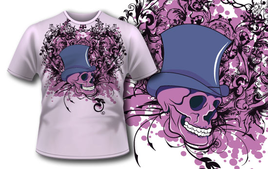 Skull with top hat  T-shirt design 76 1