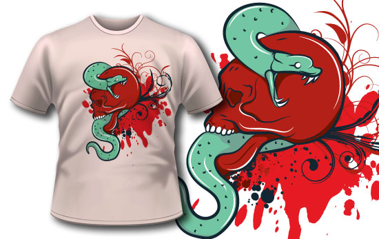 Red skull with snake T-shirt design 74 1