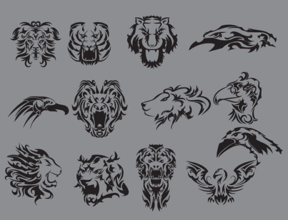 Tribal vector pack 9 animals 2