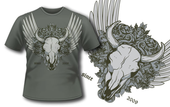 T-shirt design 168 bull skull 1