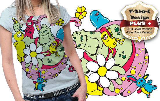 Flower monster T-shirt design plus 3 1