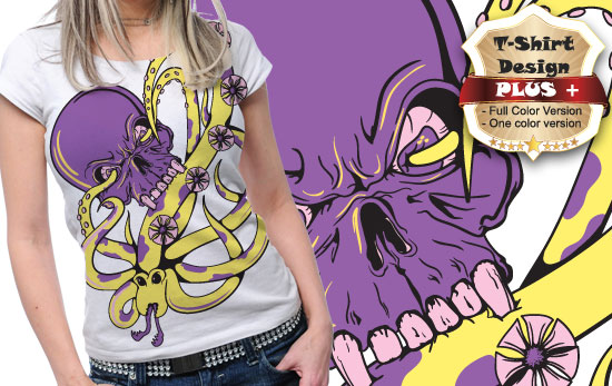 Octopus attacks skull T-shirt design plus 48 1