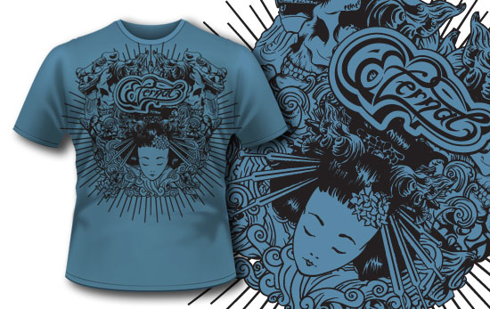 Japanese geisha T-shirt design 245 1