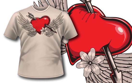 Strucked heart by arrow on wings T-shirt design 252 1