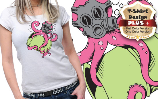 Octopus with gas mask T-shirt design plus 52 1