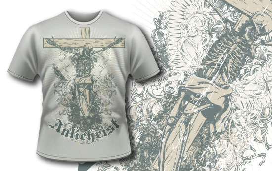 T-shirt design 291 - Skeleton on wooden cross 1