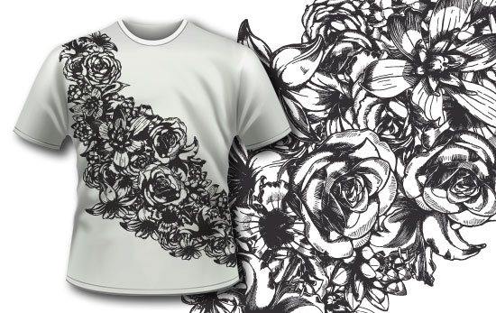 T-shirt design 292 - Detailed Flowers Ribbon 1