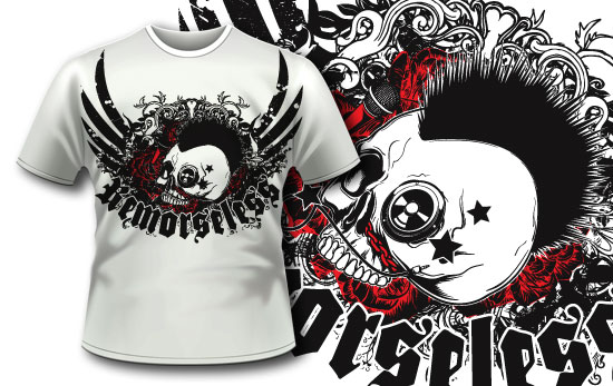T-shirt design 306 - Punk Skull and Roses 1