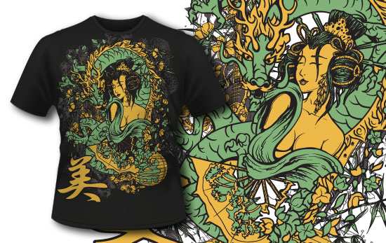 T-shirt design 313 - Geisha and Dragon 1