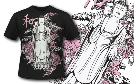 T-shirt design 314 - Buddha and Koi Fish 1