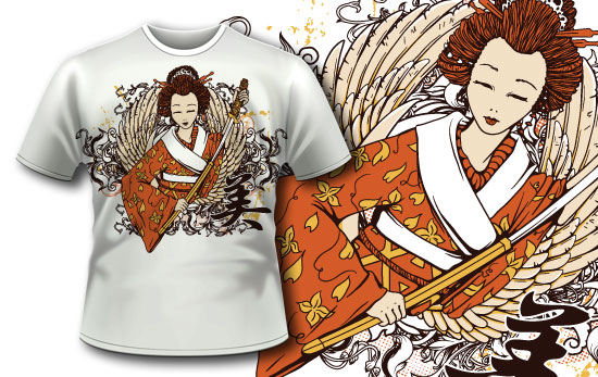 T-shirt design 316 - Geisha and Kanji 1