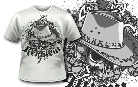 T-shirt design 317 - Skull with cowboy hat 1