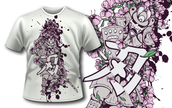 T-shirt  design 325 - Samurai cutting kanji 1