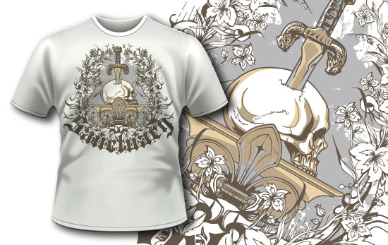 T-shirt design 338 - Skull and Sword on Pedestal 1