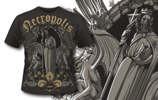 T-shirt design 339 - Fallen Priestess and Gargoyles 1