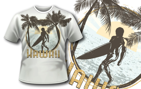 T-shirt design 354 - Surfer on Beach 1
