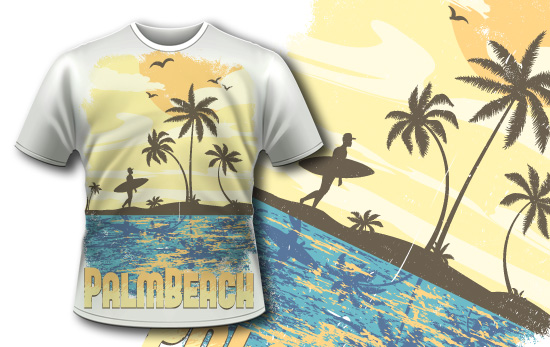 T-shirt design 355 - Surfer on Beach 1