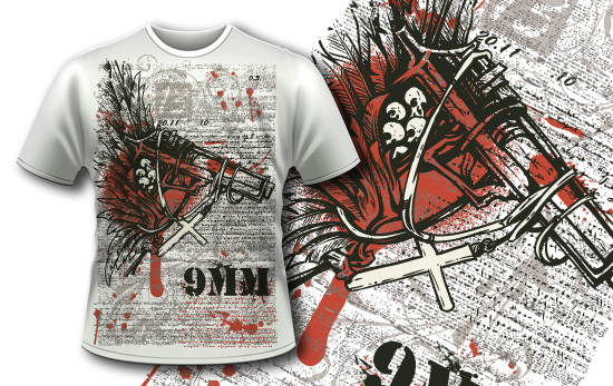 T-shirt design 366 - Gun with Cross 1