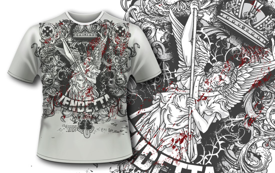 T-shirt design 394 - Archangel and Flowers 1