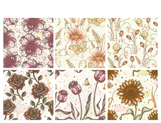 Seamless Patterns Vector Pack 68 - Flowers 2