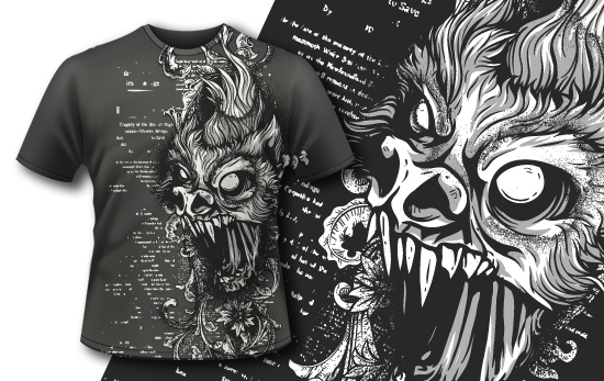 Flaming monster head T-shirt Design 410 1