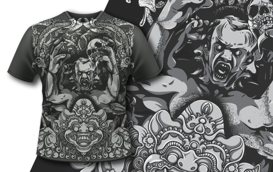 Ogre and a Bali demon T-shirt Design 416 1