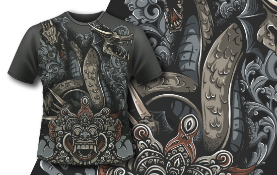 Two-headed dragon and a Bali demon T-shirt Design 417 1