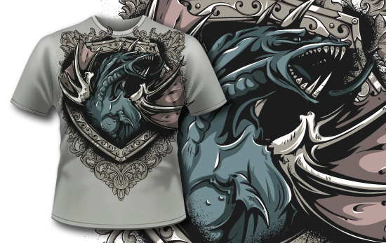Dragon rising from a shield T-shirt Design 418 1