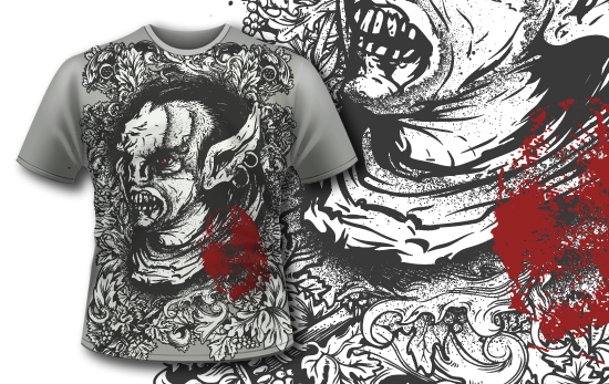 Orc with floral background T-shirt Design 420 1