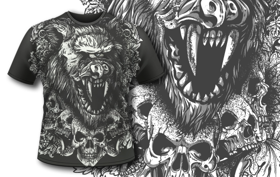 Monster head, skulls & flowers T-shirt Design 423 1