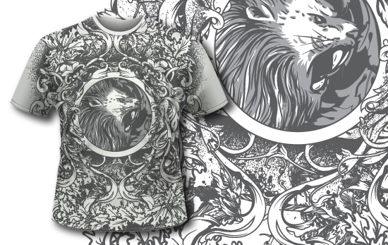 Lion and engraved flowers T-shirt Design 424 1