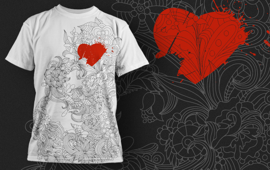 Flowers and a bleeding red heart T-shirt Design 439 1