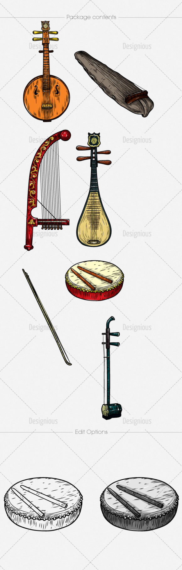 Chinese Music Instruments Vector Pack 1 2