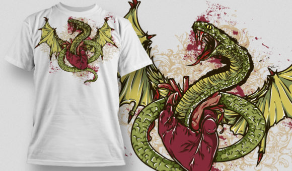 Winged snake bursting out of a heart T-shirt Design 462 1