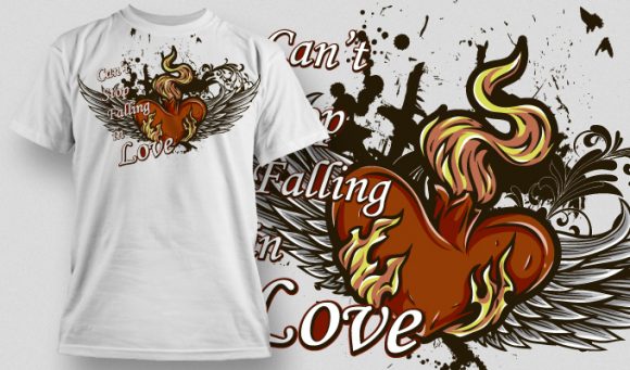 Winged falming heart on a grungy background T-shirt Design 463 1