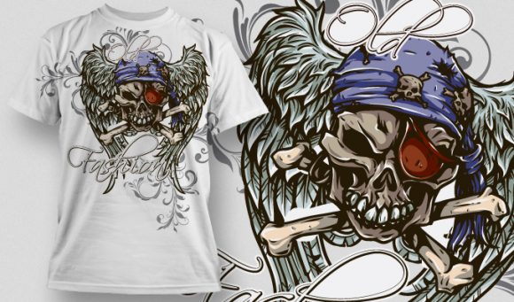 Pirate skull and wings T-shirt Design 466 1