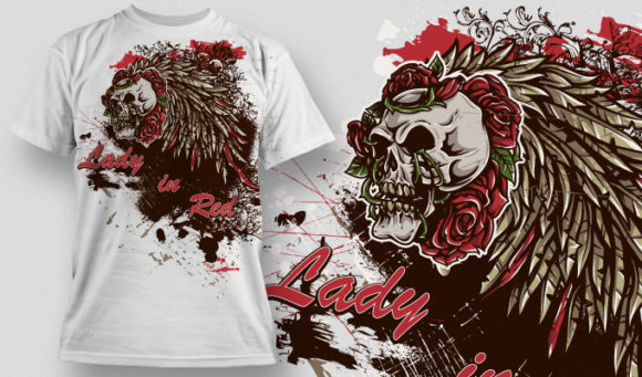 Skull, roses, flowers & a wing T-shirt Design 467 1