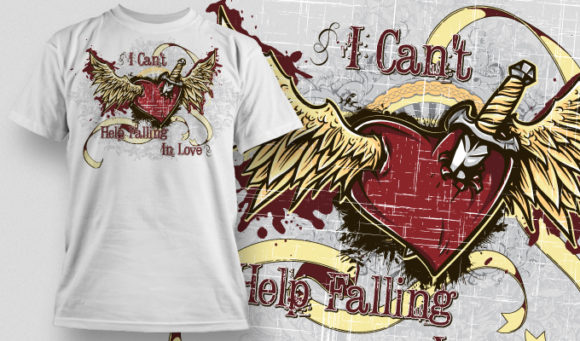 Flying heart stabbed by a dagger T-shirt Design 469 1