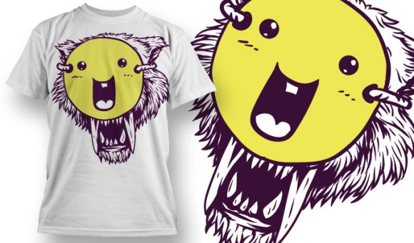 Sabertooth tiger wearing a yellow smile mask T-shirt Design 470 1