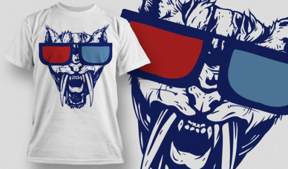 Sabertooth wearing 3D movie glasses T-shirt Design 471 1