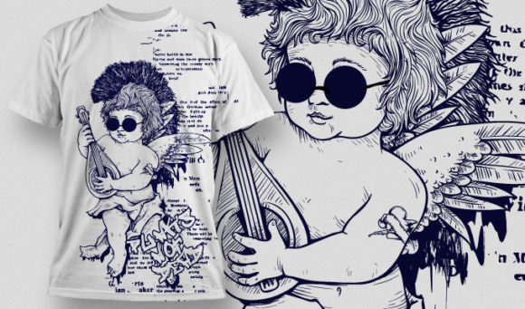 Baby angel with guitar T-shirt Design 481 1