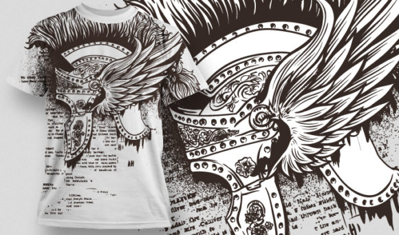Roman helmet, a wing & grungy background T-shirt Design 483 1