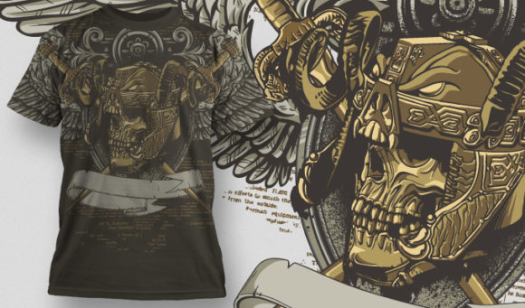 Skull on a winged shield T-shirt Design 485 1