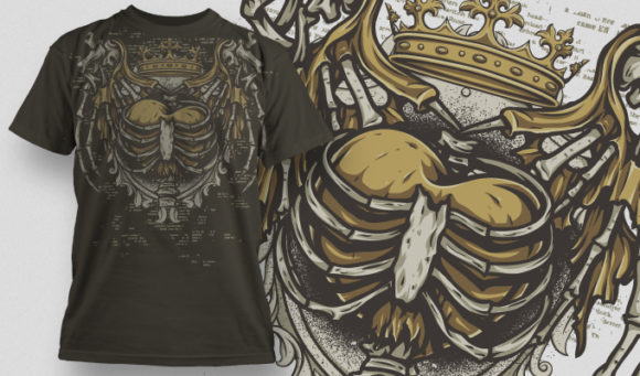 Heart trapped in a rib cage and placed on a winged T-shirt Design 488 1