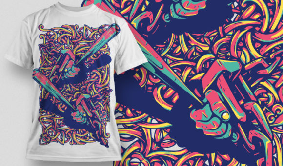 Colorful knots, chains & baseball bats T-shirt Design 511 1